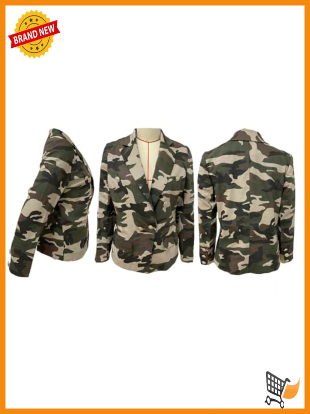 Women's Camo Blazer Jacket Long Sleeve Notch Lapel Double Breasted with Pockets - Picture 4 of 6